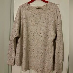 Loft cream speckled crew neck long sleeve curved hem tunic sweater